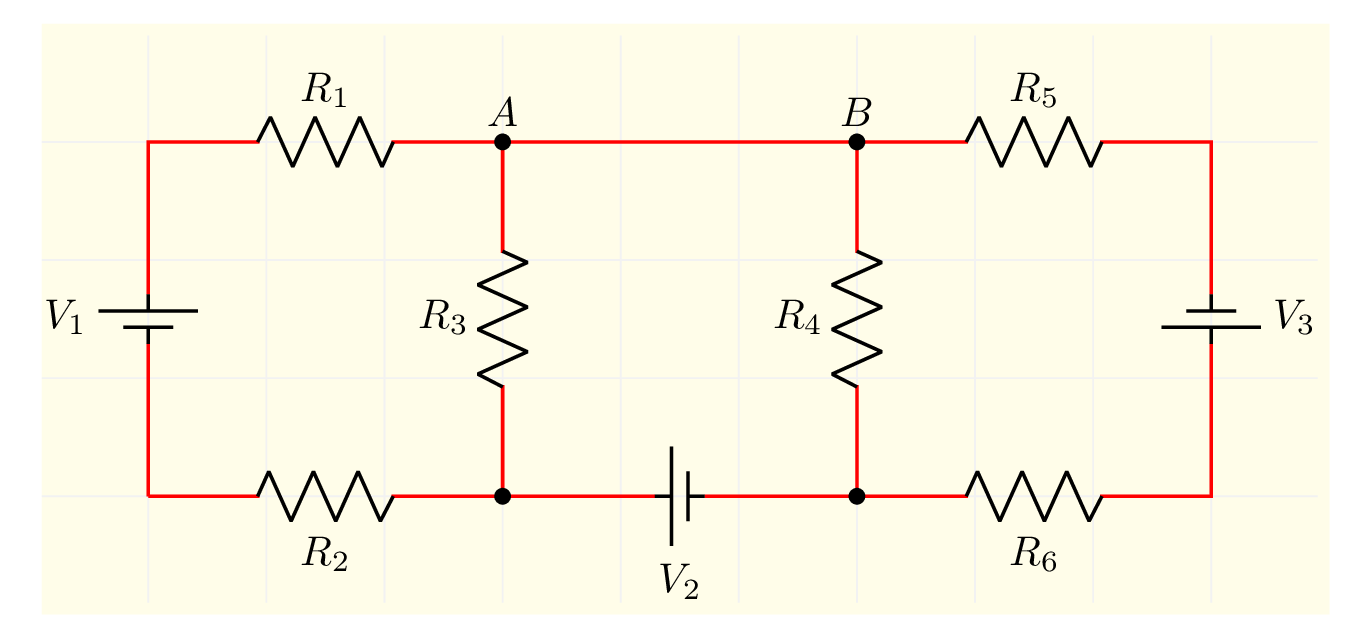 Resistors and voltage sources in circuitikz